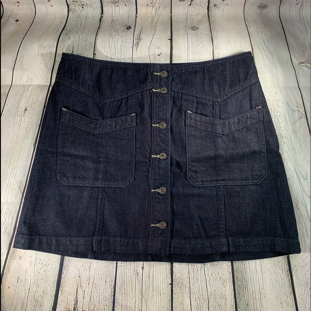 Free People Button Front Denim Skirt With Pockets